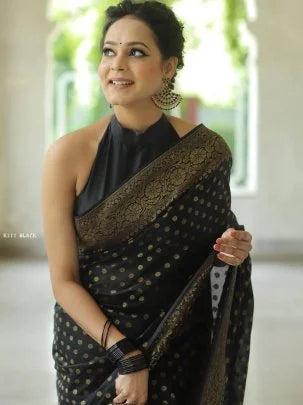 Image of New Black Rich Silk Saree For Weddings from Lehera Fashions