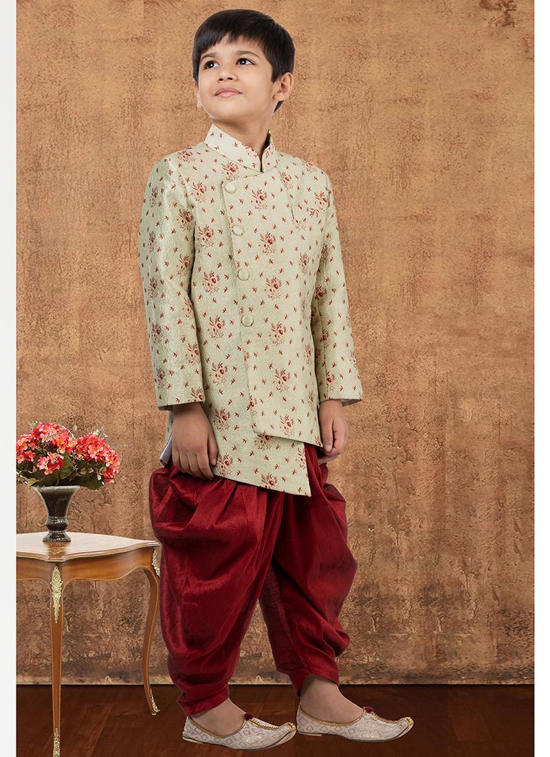 Image of Multi-Color Jacquard Silk Kids Indo-Western with Weaving Work - Wedding Wear | Readymade from Lehera Fashions