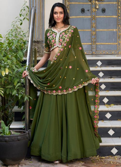 Image of Mehendi Georgette Embroidery Work Festival Wear Lehenga Choli from Lehera Fashions