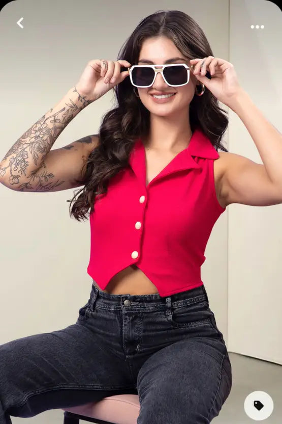 Metronaut Stylish Solid Pink Cotton Top for Women