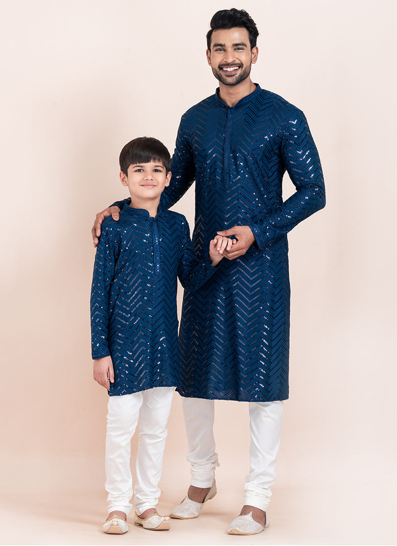 Image of Morpeach Viscose Rayon Father-Son Combo Set – Eid Wear with Sequins Work | Leherafashions NZ from Lehera Fashions