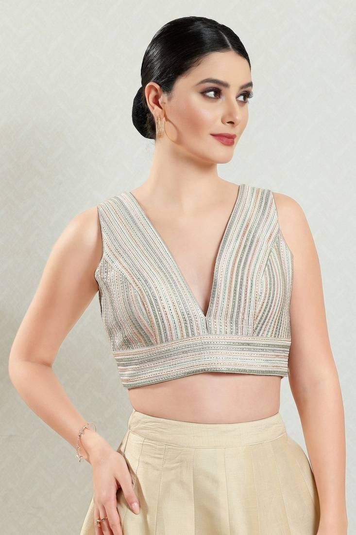 Image of Salwar Studio Women's Multicolored Saree Blouse from Lehera Fashions
