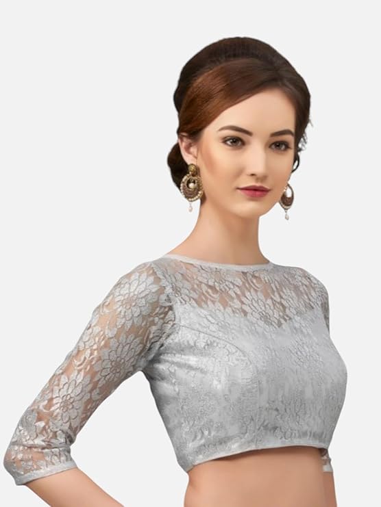 Neckbook  Floral Net High-Neck 3/4 Sleeve Blouse
