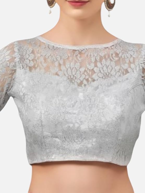 Neckbook  Floral Net High-Neck 3/4 Sleeve Blouse