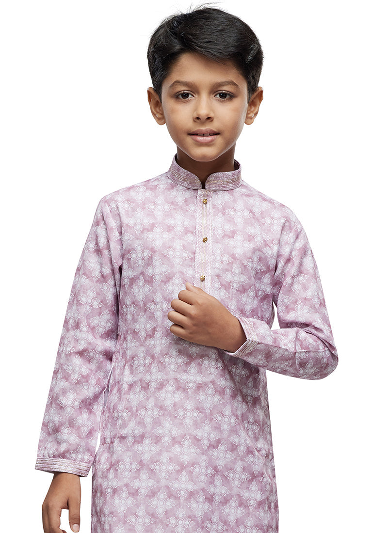 Image of Party Wear Cotton Kids Kurta Pajama with Thread Work - Readymade from Lehera Fashions