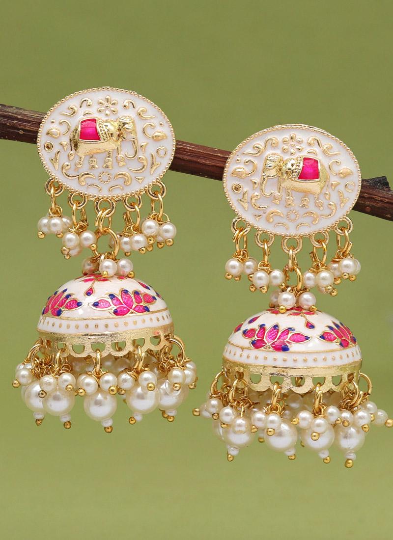 Image of Vibrant Multi-Color Meenakari Jhumka Earrings from Lehera Fashions