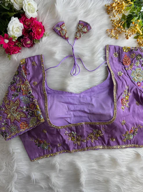 Pastel Shades Soft Silk Blouse with Hand Embroidery