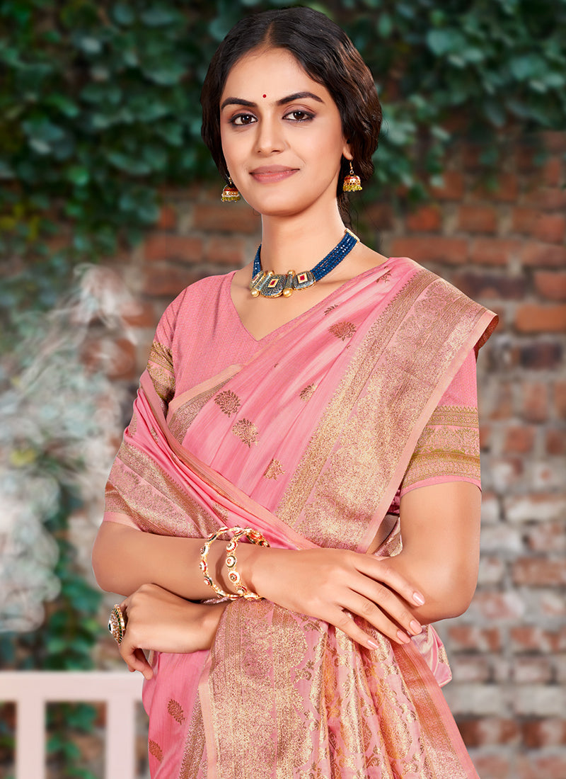 Image of Pink Silk Weaving Party Wear Saree, from Lehera Fashions