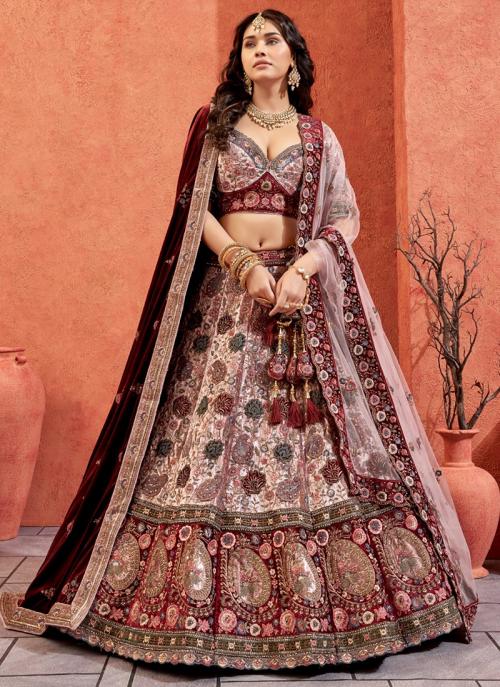 Image of Chiku Velvet Embroidery Work Bridal Wear Lehenga Choli from Lehera Fashions
