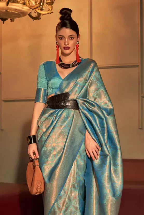 Image of Printed Kanjivaram Silk Blend Saree from Lehera Fashions