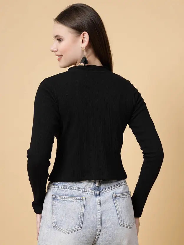 RIGO Casual Solid Women Black Top