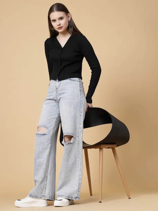 RIGO Casual Solid Women Black Top