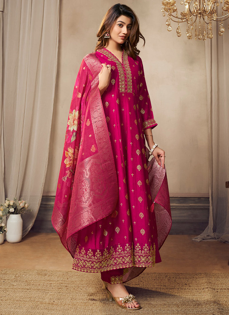 Image of Rani Silk Anarkali Suit with Embroidery Work - Party Wear | Readymade from Lehera Fashions