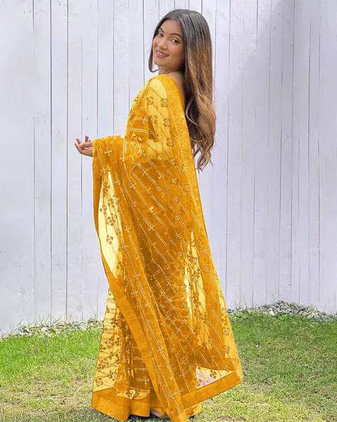 Saree Mall Classic Net Saree with Subtle Embroidery