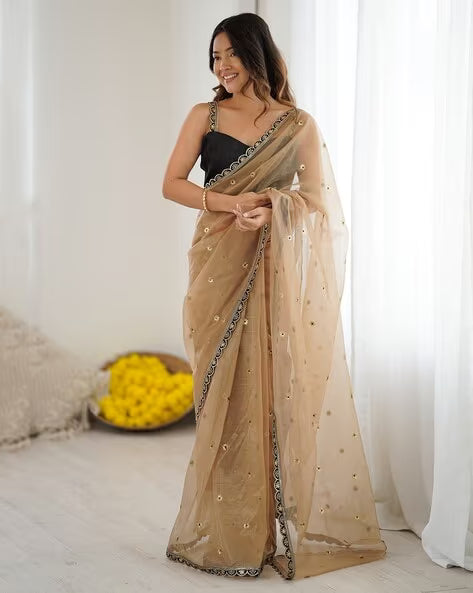Saree Mall Embellished Net Saree for Party Glam