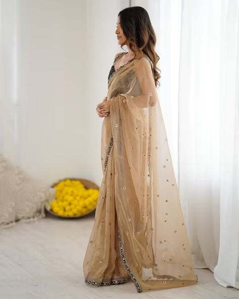 Saree Mall Embellished Net Saree for Party Glam