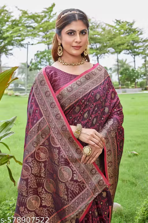 Satin Graceful Gajari Satin Saree with Antique Golden Pallu