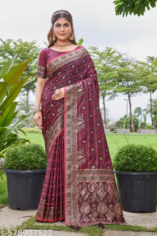 Satin Graceful Gajari Satin Saree with Antique Golden Pallu