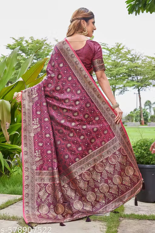 Satin Graceful Gajari Satin Saree with Antique Golden Pallu