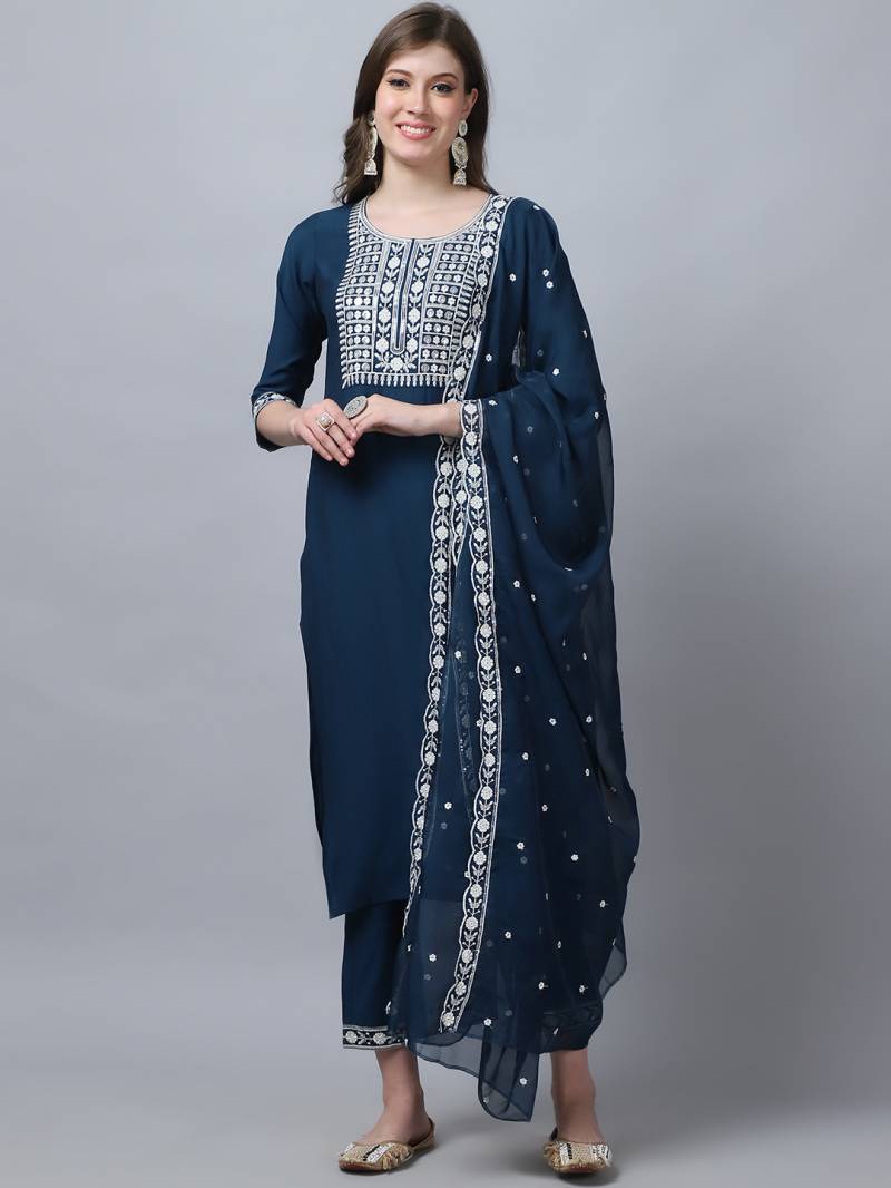 Image of Silk Casual Wear Kurti Bottom with Dupatta from Lehera Fashions