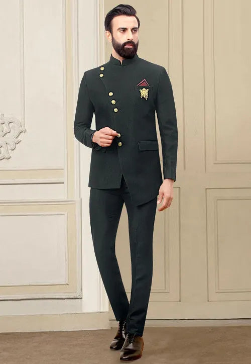 Image of Plain Terry Rayon Tuxedo in Dark Green from Lehera Fashions