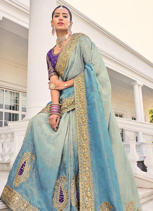 Image of Sophisticated Grey Pure Crepe Cut Dana Work Wedding Saree from Lehera Fashions