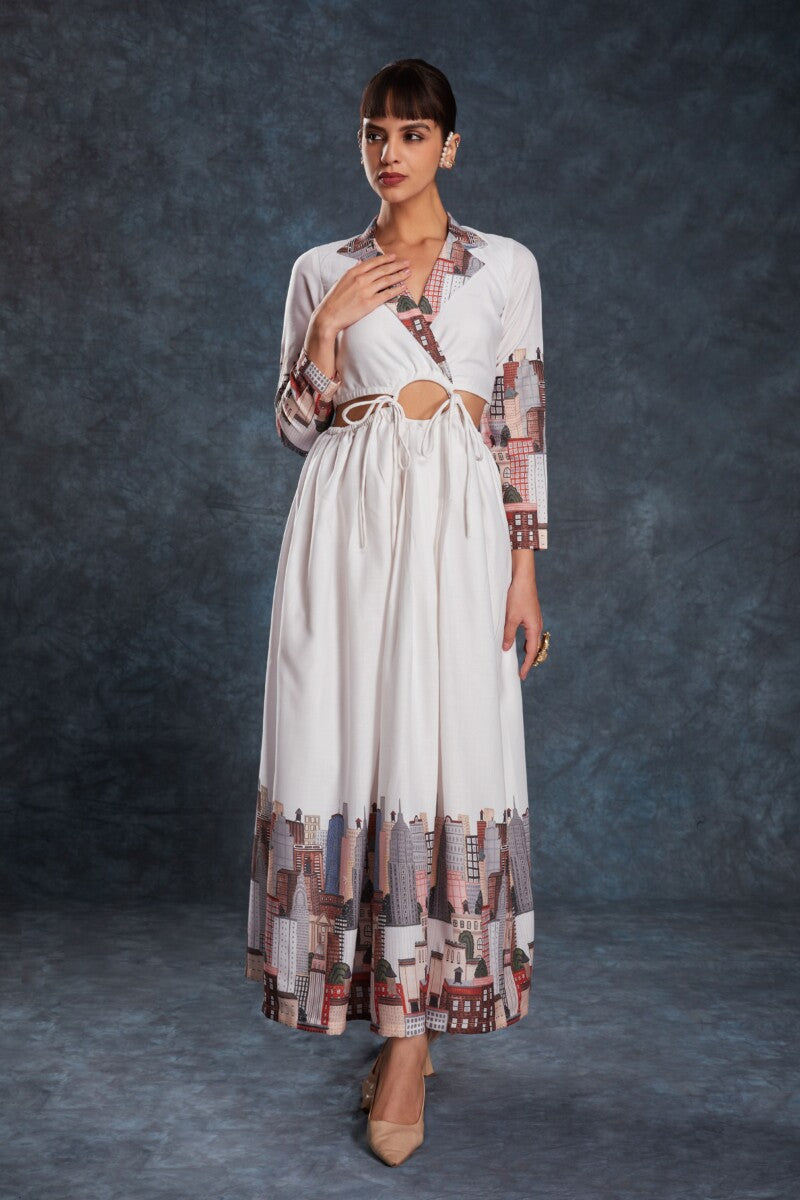 Image of White Linen Printed Maxi – Elegant & Comfortable from Lehera Fashions