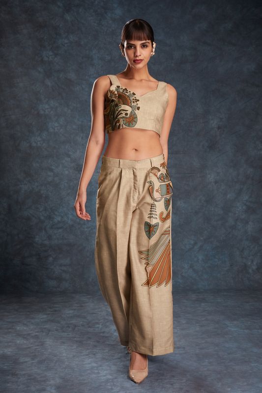 Image of Brown Linen Printed Co-Ord Set – Top & Pant from Lehera Fashions