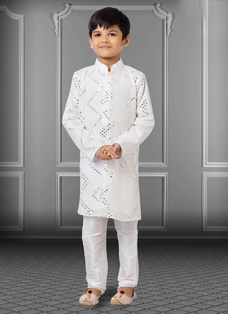 Image of Traditional Wear Blue Embroidery Work Georgette Kids Kurta Pajama from Lehera Fashions