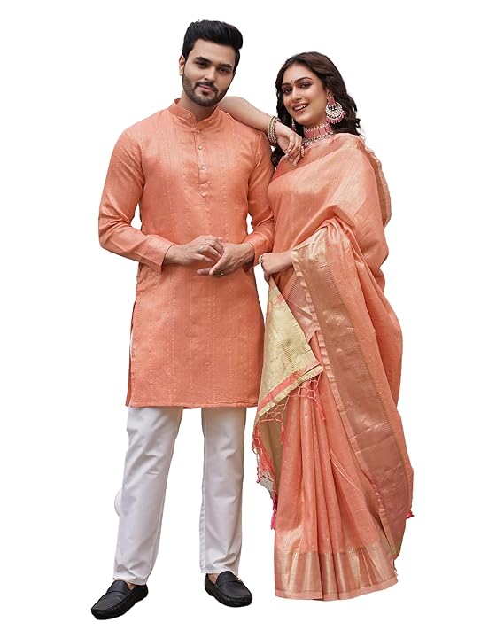 Image of Trendy Couple Dress, Silk Saree & Kurta Pajama from Lehera Fashions