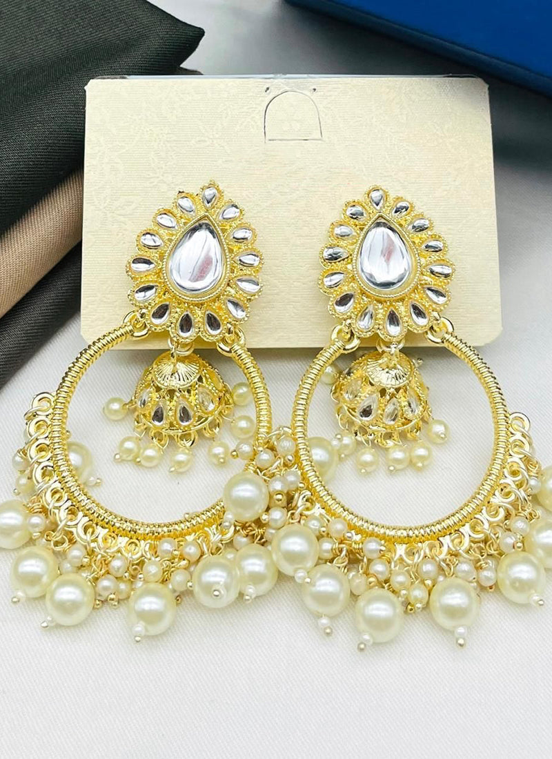 Image of Golden Kundan Pearl Earrings - Wedding Wear | Elegant Bridal Jewelry from Lehera Fashions