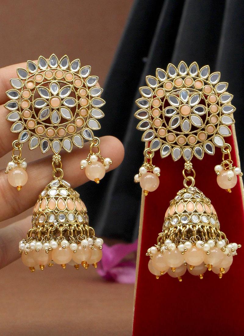 Image of Elegant Gold Mirror Work Statement Earrings from Lehera Fashions