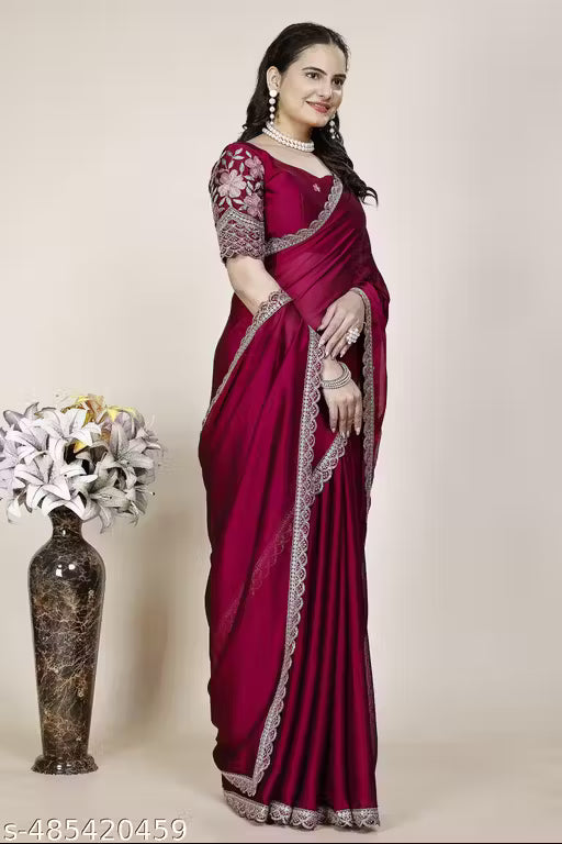 Women's Black Rangoli Saree with Handwork Sequence and Floral Cut Work