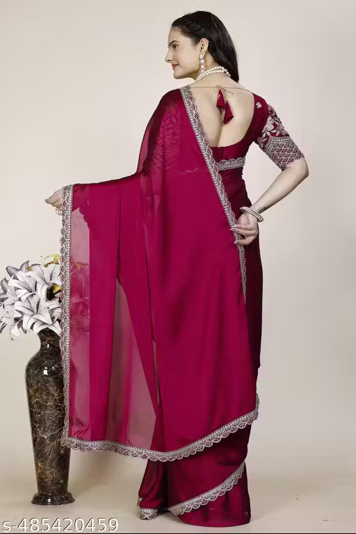 Women's Black Rangoli Saree with Handwork Sequence and Floral Cut Work