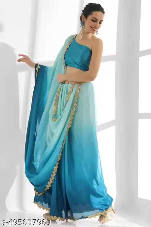 Women's Chiffon Sequence Work Lace Saree