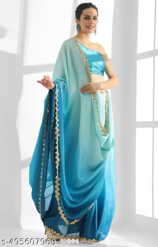 Women's Chiffon Sequence Work Lace Saree