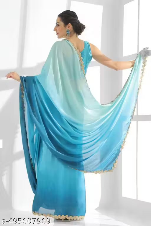 Women's Chiffon Sequence Work Lace Saree