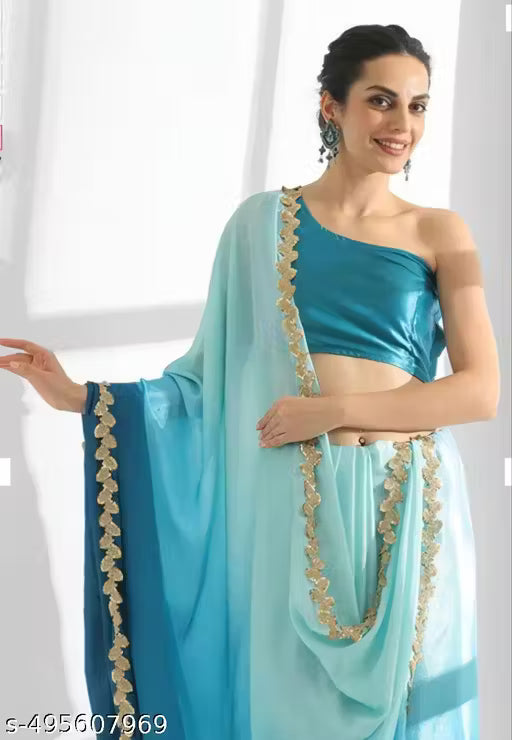Women's Chiffon Sequence Work Lace Saree