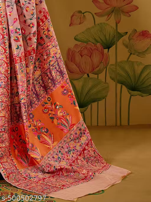 Women's Pure Jamewar Kashmiri Modal Handloom Weaving Work Saree - Pink