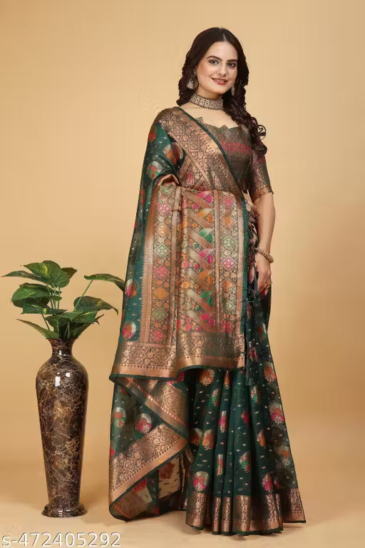 Women's Zari Border Organza Banarasi Saree