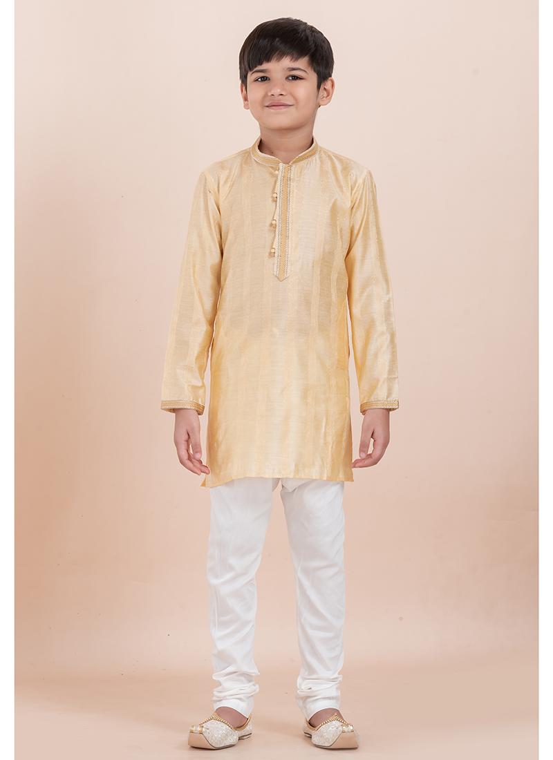 Image of Yellow Cotton Festival Wear Jacquard Work Readymade Kids Kurta Pajama from Lehera Fashions