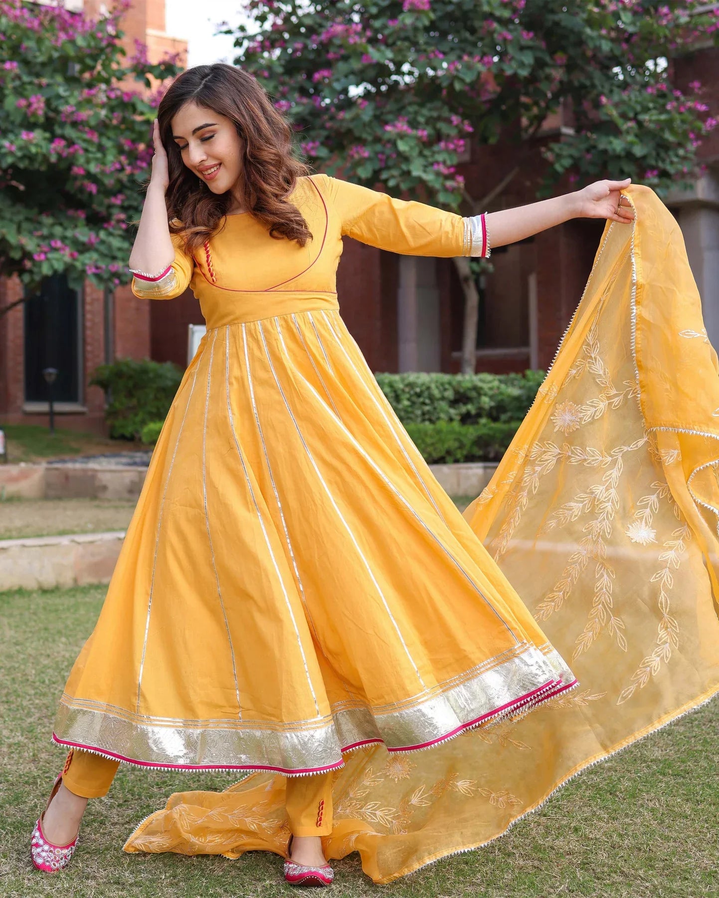 Image of Yellow Popcorn Gotapatti Suit Set from Lehera Fashions