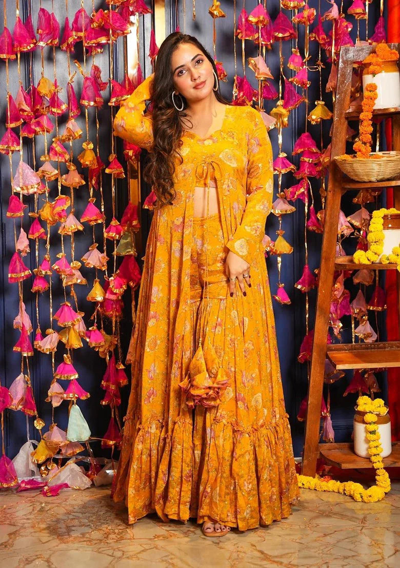 Image of Yellow Printed Heavy Airtex Chinon Co-Ord Set from Lehera Fashions