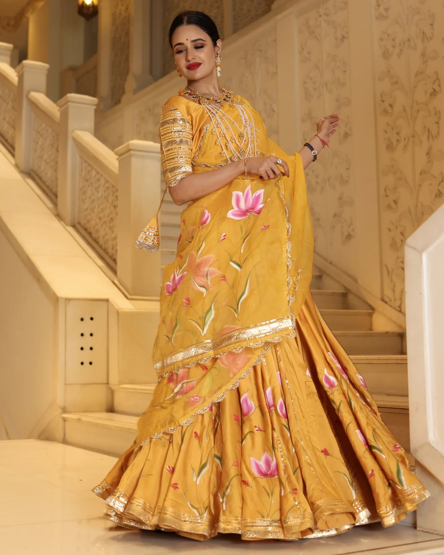 Image of Yellow Slice Handpainted Lehenga Set from Lehera Fashions