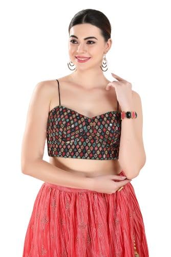 Image of Black Georgette Embroidered Half-Sleeve Sweetheart Neck Readymade Blouse from Lehera Fashions
