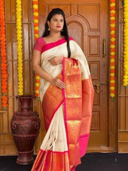 Breathable White Banarasi Silk Saree with Zari Weaving & Rich Pallu