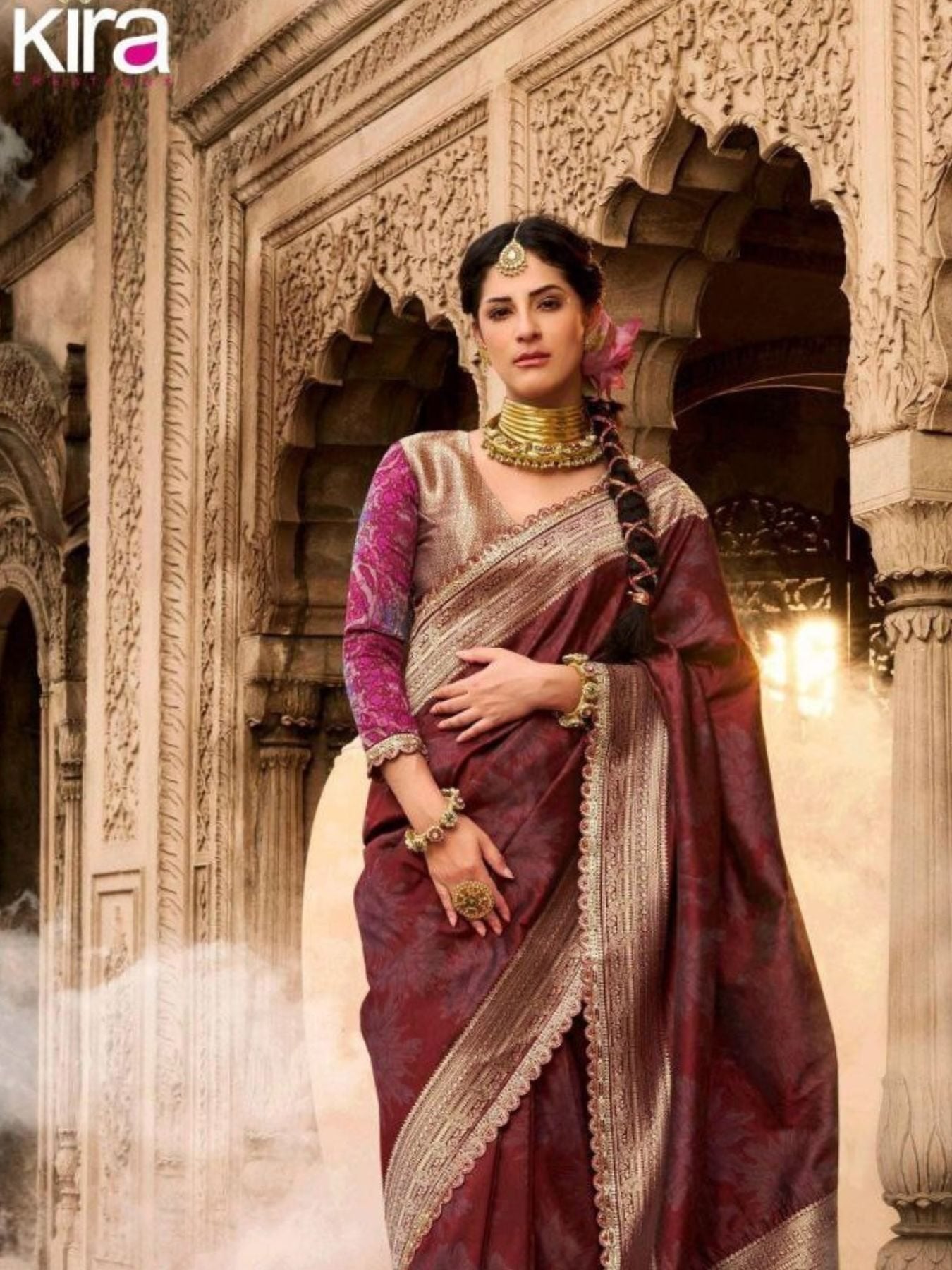Crimson Maroon Banarasi Silk Saree