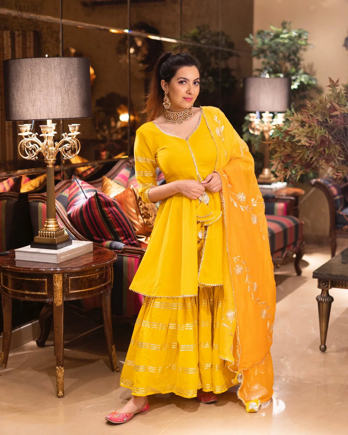 Image of Yellow Mellow Gotapatti Sharara Set from Lehera Fashions