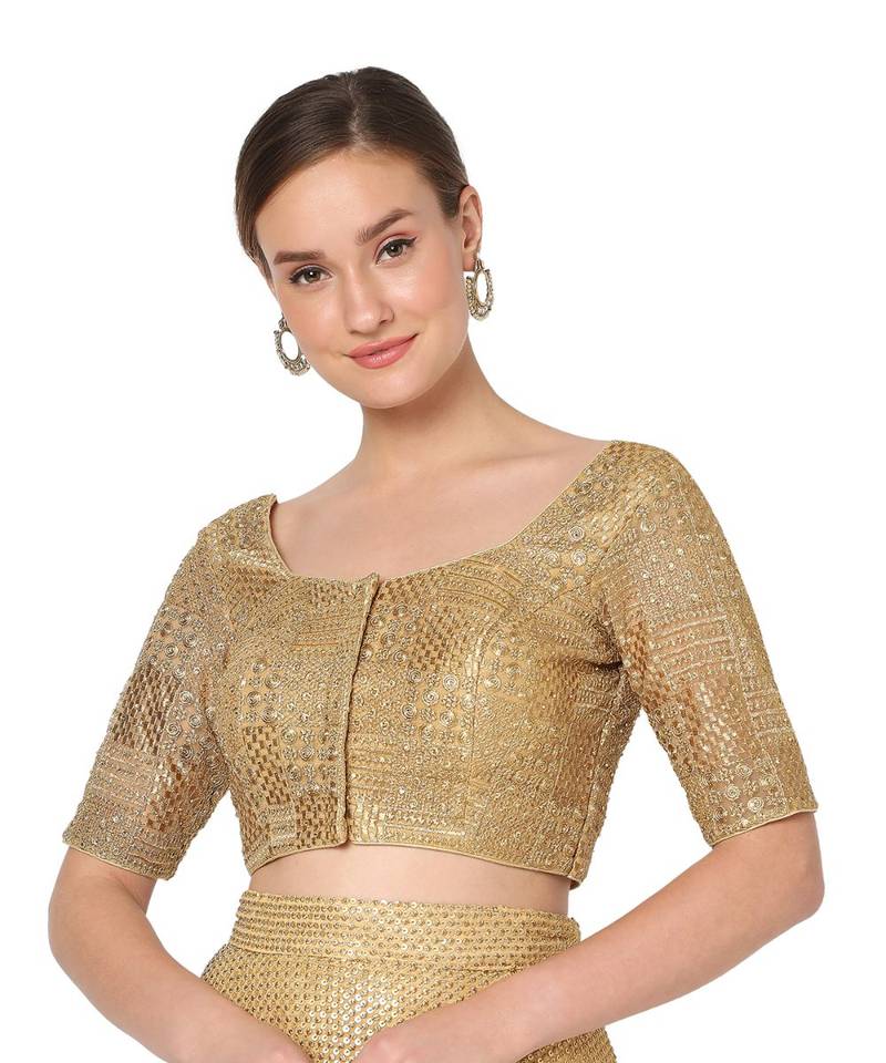 Image of Golden Net Threadwork Embroidered Readymade Blouse from Lehera Fashions