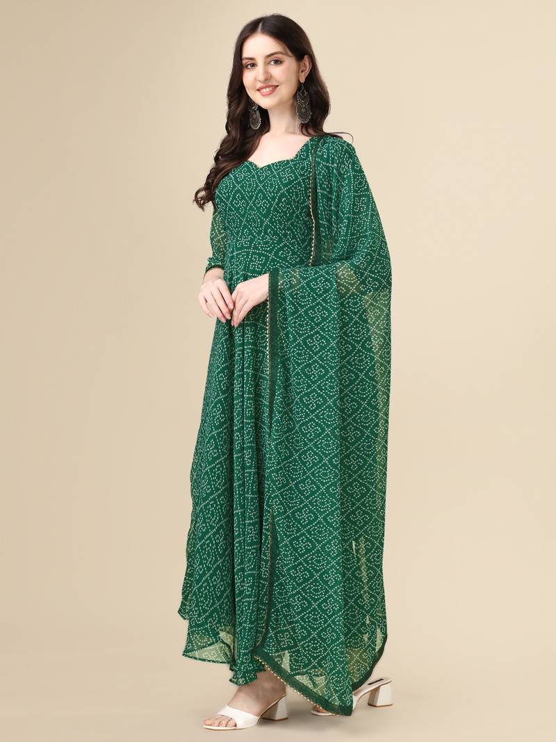 Image of Green Color Georggette Printed Bandhni Kurti With Dupatta from Lehera Fashions